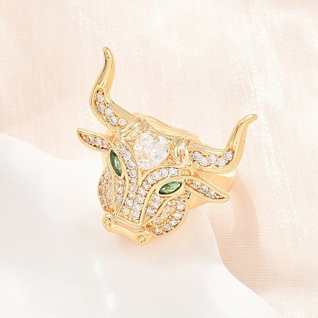 Brass Micro Pave Cubic Zirconia Cuff Open Rings CU-Z002-01G-1