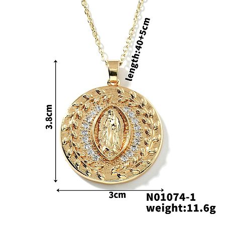 Brass Pave Cubic zirconia Flat Round with Virgin Mary Pendant Necklaces MI1997-1-1