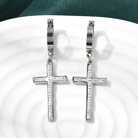 Cross 304 Stainless Steel Polymer Clay Rhinestones Hoop Earrings EJEW-G453-11P-02-1
