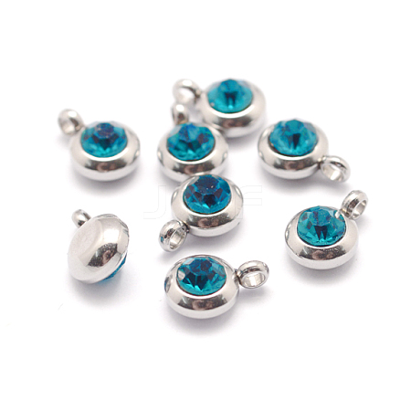 Trendy Original Color 304 Stainless Steel Grade A Rhinestone Flat Round Charm Pendants RB-M030-06E-1