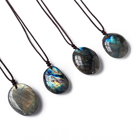 Natural Labradorite Oval Pendant Necklaces PW-WGBBC83-01-1