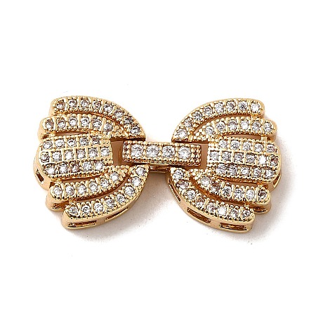 Brass Micro Pave Clear Cubic Zirconia Fold Over Clasps KK-C075-34G-1