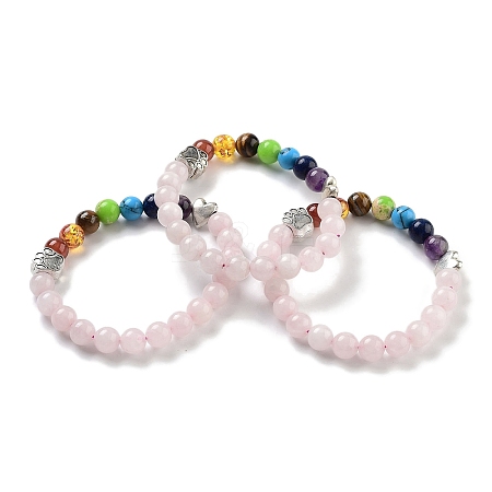 Chakra Round Natural Rose Quartz Beaded Stretch Bracelets BJEW-K251-05B-1