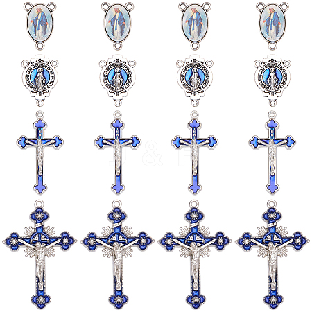 20Pcs 4 Styles DIY Blue Rosary Alloy Enamel Pendant and Link Findings Kits FIND-SC0021-26-1
