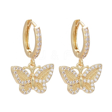 Brass Micro Pave Clear Cubic Zirconia Huggie Hoop Earrings EJEW-K083-24G-1