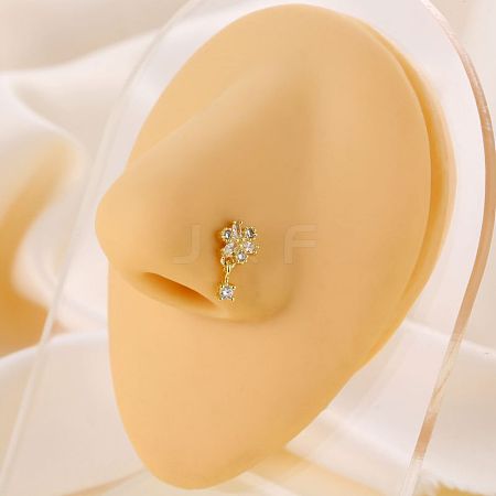 Brass Micro Pave Clear Cubic Zirconia Flower L Shaped Nose Rings WGC32C4-02-1