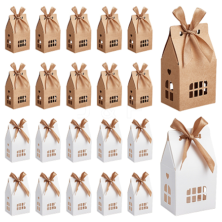 40Pcs 2 Colors House Shaped Kraft Paper Boxes with Ribbon and Window ABAG-PH0001-55-1
