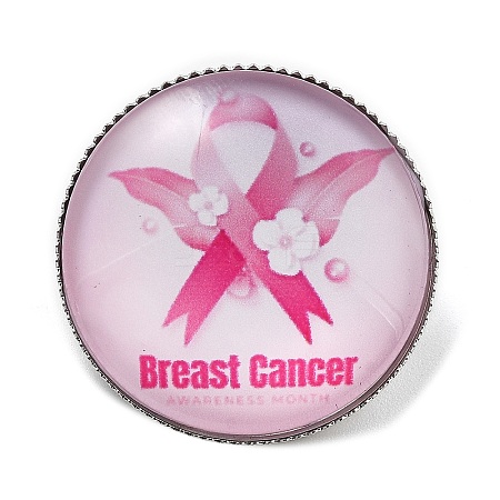 Breast Cancer Awareness Ribbon Glass Brooches LS-JEWB-L019-01L-1