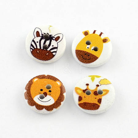 2-Hole Animal Pattern Printed Wooden Buttons BUTT-R033-017-1