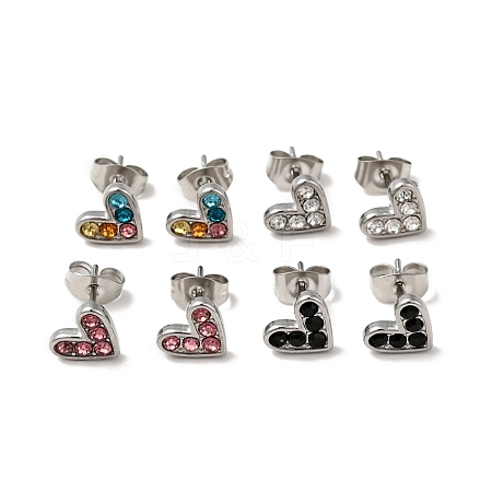 Heart 304 Stainless Steel Rhinestone Stud Earrings EJEW-A081-15P-1