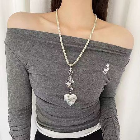 Alloy Floral Heart Locket Pendant Twisted Polyester Cord Necklaces for Women WGF1E9C-01-1