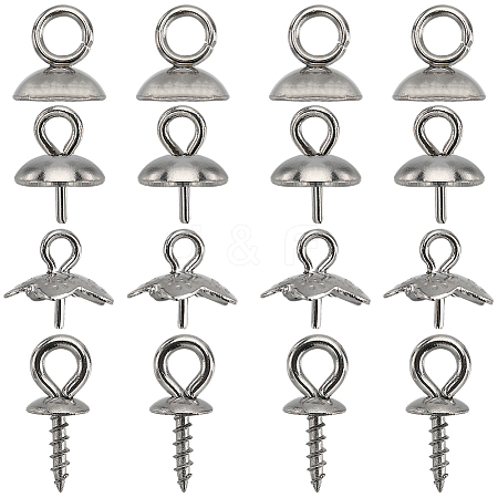 SUNNYCLUE 120Pcs 4 Styles 201 & 304 Stainless Steel Cup Peg Bails Charms STAS-SC0006-06-1