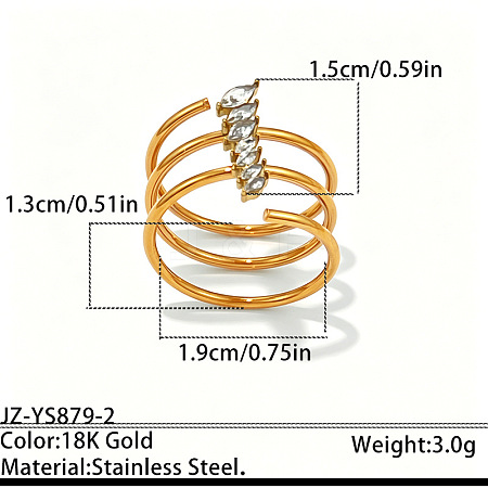 304 Stainless Steel Pave Cubic Zirconia Cuff Open Rings WG0B10F-02-1