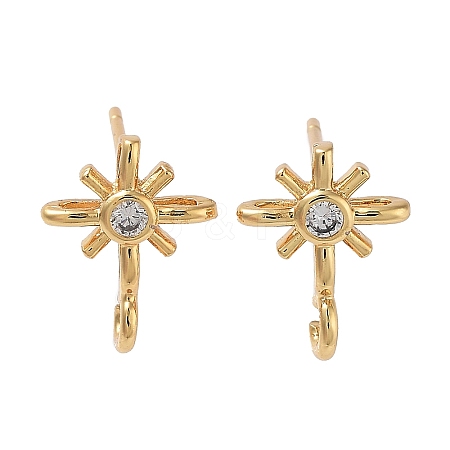 Brass Micro Pave Cubic Zirconia Studs Finding KK-K364-06G-1