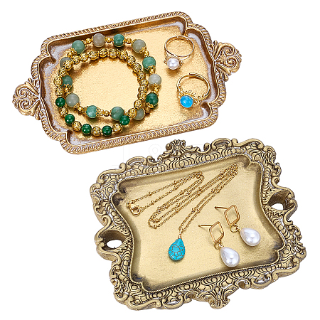 2Pcs 2 Styles Vintage Resin & Alloy Rectangle Tray Display Decorations for Rings Earrings Necklaces AJEW-PH0008-32-1