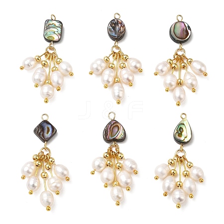 Natural Abalone Shell & Natural Freshwater Pearl Tassel Pendants PALLOY-JF06030-1