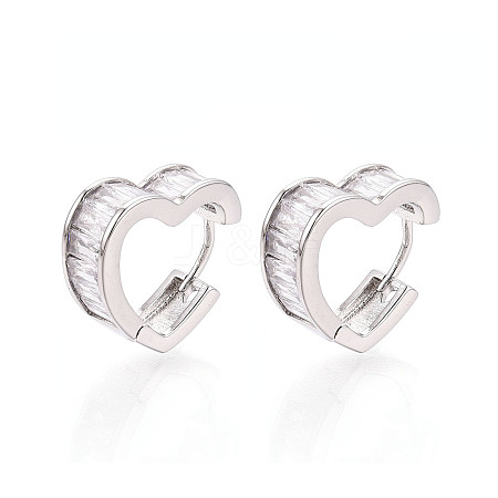 Brass Micro Pave Clear Cubic Zirconia Heart Hoop Earrings EJEW-T048-27P-1