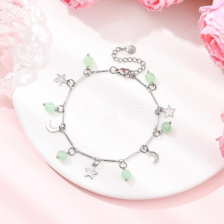 Stainless Steel and Natural & Dyed Malaysia Jade Charm Bracelets BJEW-JB12418-03-1