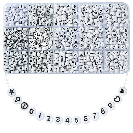 900Pcs 15 Styles White and Black Acrylic Beads SACR-YW0001-67-1