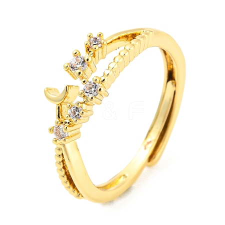 Crescent Moon Brass Adjustable Ring with Cubic Zirconia RJEW-Q781-06G-1