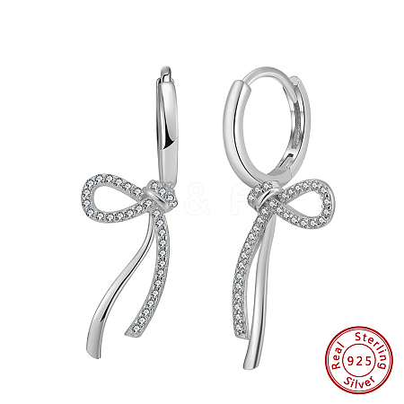 925 Sterling Silver Micro Pave Clear Cubic Zirconia Hoop Earrings STER-P065-08P-1