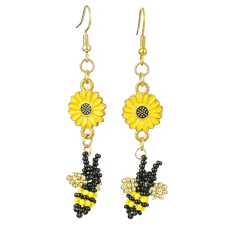 Woven Bees Glass Dangle Earrings EJEW-MZ00232-1