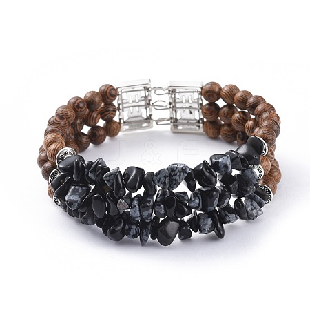 Three Loops Natural Obsidian Chip Beads Wrap Bracelets BJEW-JB04657-04-1