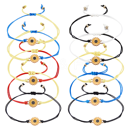 FIBLOOM 10Pcs 5 Colors Alloy Sunflower Link Bracelets Set BJEW-FI0001-62-1