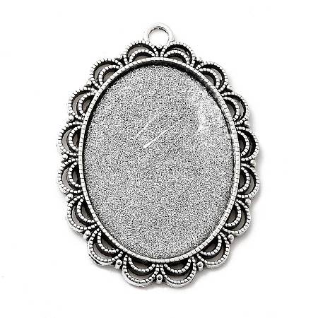 Tibetan Style Antique Silver Alloy Flat Oval Pendant Cabochon Settings TIBEP-M022-58AS-1