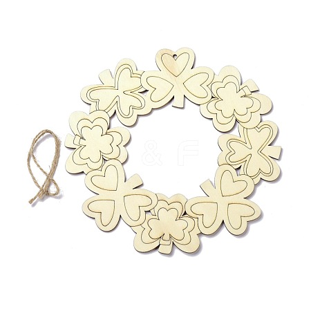 DIY Shamrock Wreath Unfinished Wooden Ornaments Blank Wooden Embellishments WOOD-C009-01-1