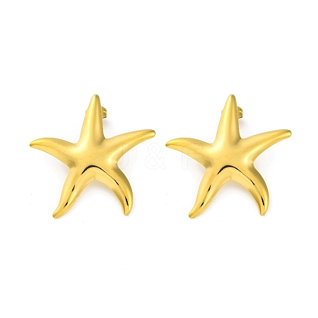 Ion Plating(IP) 304 Stainless Steel Starfish Stud Earrings EJEW-K295-16G-1