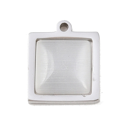 303 Stainless Steel Pave Cat Eye Pendants STAS-K325-05P-02-1