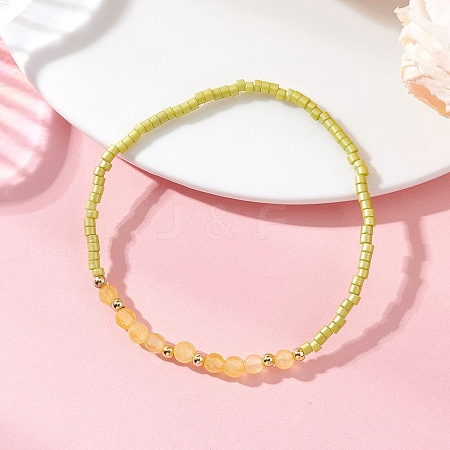 Glass Seed Bead & Natural Natural Agate Beads Bracelets for Women BJEW-MZ00311-03-1