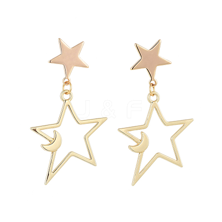 Star & Moon Dangle Stud Earrings EJEW-JE04062-02-1