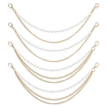 4Pcs 2 Styles Alloy & Imitation Pearl Three-layer Boot Strap Chains AJEW-ME0003-09-1