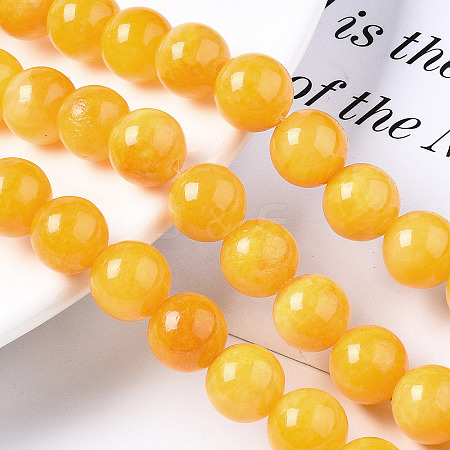 Natural Dyed Yellow Jade Gemstone Bead Strands X-G-R271-10mm-Y07-1