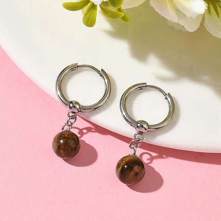 Natuarl Tiger Eye Round Hoop Earrings EJEW-JE06593-03-1