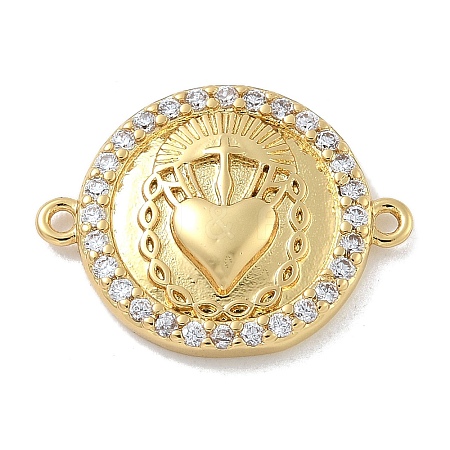 Rack Plating Brass Micro Pave Clear Cubic Zirconia Sacred Heart of Jesus Connector Charms KK-A234-065G-1