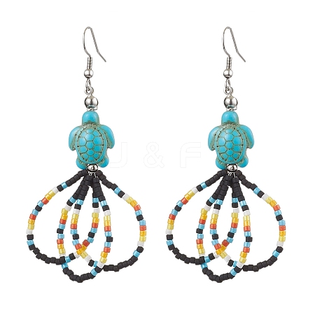 Flower Glass Seed Beaded Dangle Earrings for Women EJEW-MZ00203-01-1