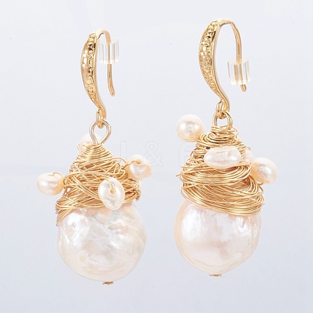 Shell Pearl Dangle Earrings EJEW-JE02938-1
