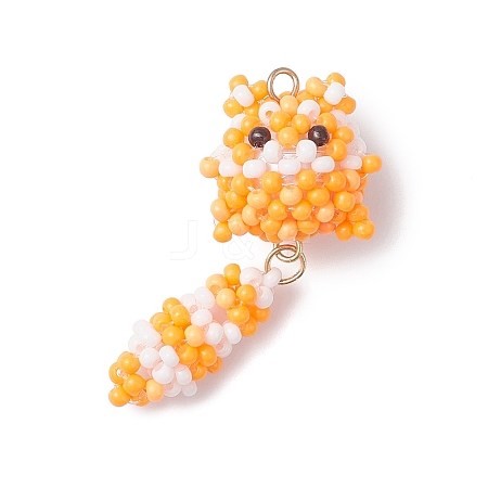 Glass Seed Beaded Cat Pendants PALLOY-MZ01020-02-1