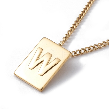 Stainless Steel Initial Letter Rectangle Pendant Necklace for Men Women NJEW-E090-01G-23-1