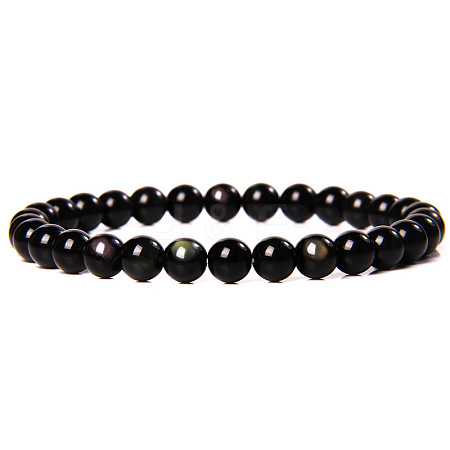 Synthetic Golden Sheen Obsidian Stone Round Beaded Stretch Bracelet SF8562-24-1-1