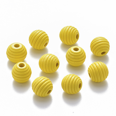 Painted Natural Wood Beehive Beads WOOD-Q040-019B-A03-1
