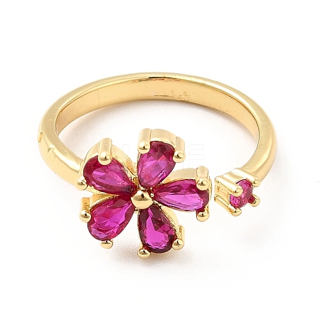 Cerise Cubic Zirconia Flower Open Cuff Ring KK-K270-06G-1