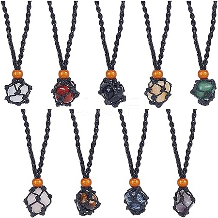 ANATTASOUL 9Pcs 9 Styles Natural Mixed Gemstone Teardrop Pendant Necklaces Set NJEW-AN0001-46-1