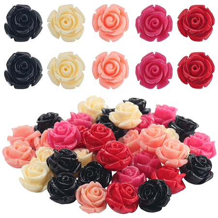 50Pcs 5 Colors Synthetic Coral Carved Beads CORA-SC0001-12-1