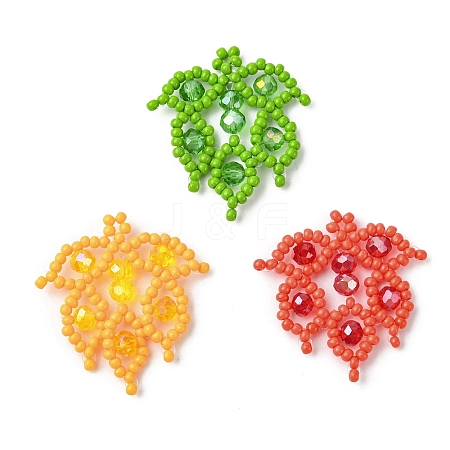 3pcs 3 Clors Glass Seed Beaded Leaf Pendants PALLOY-MZ00527-1