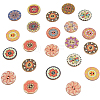100Pcs Printed Wooden Buttons BUTT-CP0001-16-7