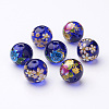 Flower Picture Transparent Glass Round Beads GFB-R004-14mm-M17-1